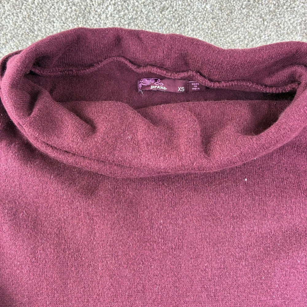 prAna Cowl Neck Knit Dress Womens XS Maroon Organic Cotton Blend Gorpcore Earthy
